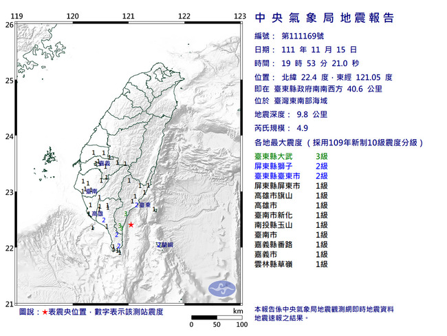 台灣東南部海域地震規模4.9  最大震度台東3級 | 華視新聞