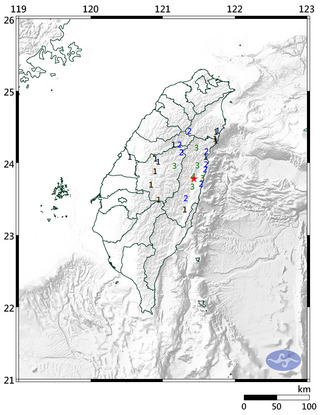 花蓮縣芮氏規模4.3地震   最大震度4級