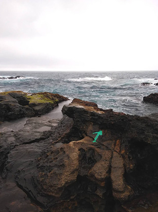 石梯坪礁岩竟被塗漆25個螢光箭頭 人工逐一清刷