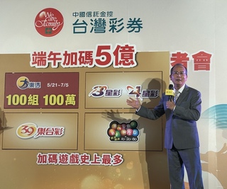 台彩端午加碼5億元 大樂透5/21起加開100組百萬獎