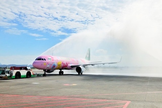 長榮航空粉萌彩繪機首航  旅客請假體驗粉萌魅力