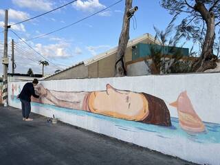 雲林成龍社區10米巨人壁畫  盼關注暖化與地層下陷