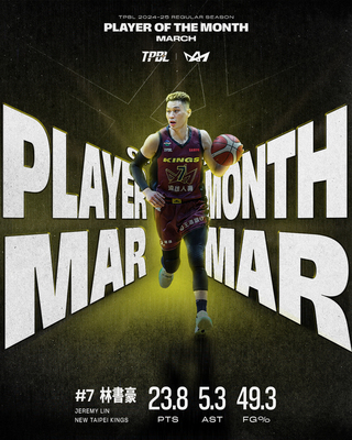 TPBL國王林書豪獲3月MVP 特攻飛馳拿最佳外援