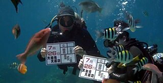 綠島潛水客海底宣傳大罷免 秀標語引注目