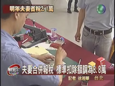 夫妻合併報稅 扣除額增為8萬8 | 華視新聞
