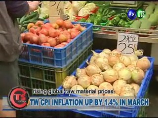 TW CPI INFLATION UP BY 1.4% IN MARCH