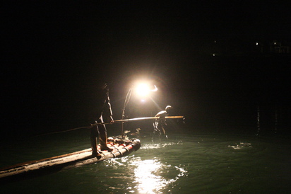 【雷斯編出走】漁夫一生的朋友 鸕鶿 | 燈光打亮江面，趨光性的魚群也群聚而來(順怡旅行社提供)