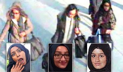 逃不了! 「聖戰新娘」當性奴無法脫離 | 3名東倫敦學生.今年2月現身機場時的畫面。  
