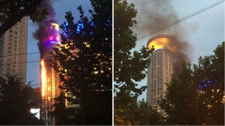 上海新世界百貨火災 大樓燒成橘紅火柱