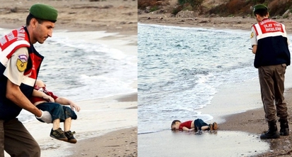 難民悲歌…船隻翻覆 童屍體臥倒沙灘 | 當地警方抱起男童遺體