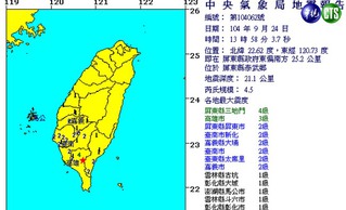 最新! 13:58屏東地震規模4.5