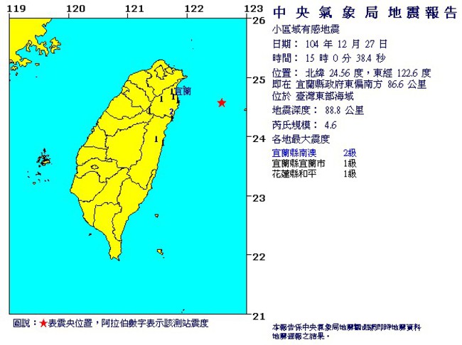 最新! 15:00宜蘭芮氏規模4.6地震 | 華視新聞