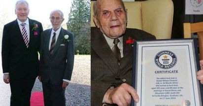 好強! 102歲人瑞當伴郎 獲世界紀錄認證 | （左）2014年10月獲得認證作老伴郎的羅納德·霍恩比.（右）今年破紀錄的丹克萊門特
