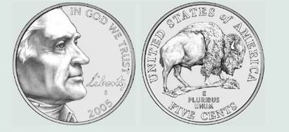 歐巴馬簽字確認 北美野牛成為美國「國獸」 | 5分美元硬幣上的野牛圖騰.（翻攝網路畫面）