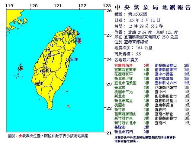 最新! 12:29地震規模上修5.5 宜蘭5級 | 華視新聞