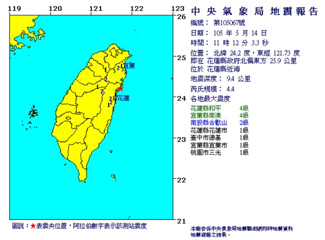11:12花蓮地震規模4.4 和平、南澳4級 | 華視新聞