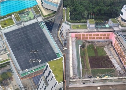 豆腐渣工程?! 香港城市大學屋頂垮 3人受傷 | (左)原本的屋頂、(右)坍陷後的屋頂