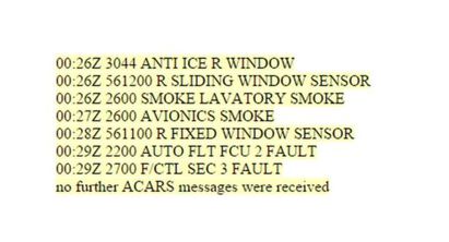 法國證實 埃航墜毀前曾有煙霧警報 | ACARS公布的MS804航班信號記錄.
