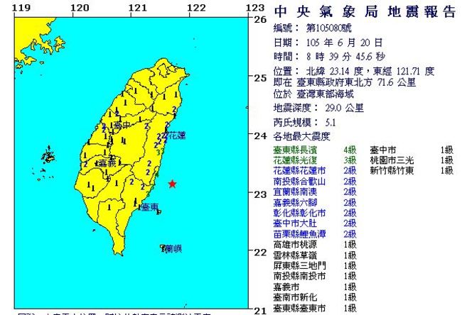 快訊!東部海域規模5.1地震 台東長濱4級 | 華視新聞