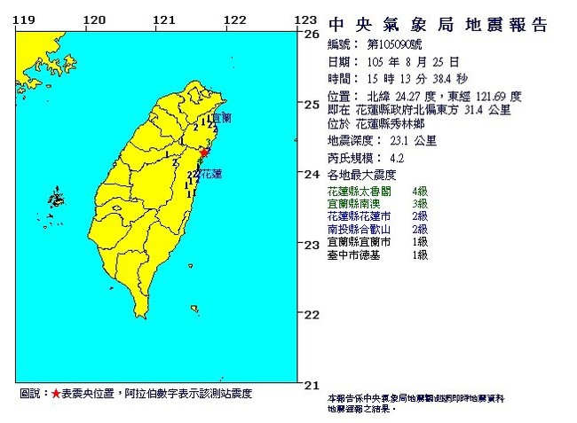 15:13花蓮地震規模4.2 太魯閣4級 | 華視新聞