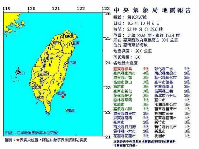 23:51東部外海規模6地震 台東5級 | 華視新聞