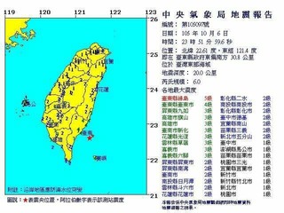 23:51東部外海規模6地震 台東5級