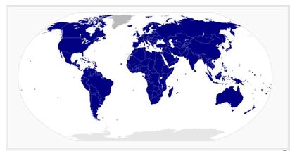 未獲受邀國際刑警組織 總統府:遺憾不滿! | 藍色部分為加入國際刑警組織國家，灰色則是未參加國家。翻攝自維基百科。