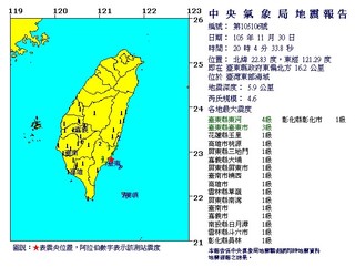 20:04東部海域4.6地震 最大震度台東4級