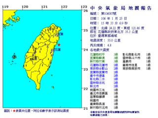 最新! 東部地震規模4.8 宜.花.竹3級
