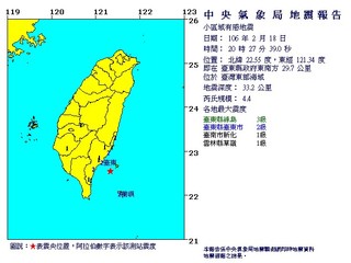20:27台東外海地震 規模4.4最大震度3級