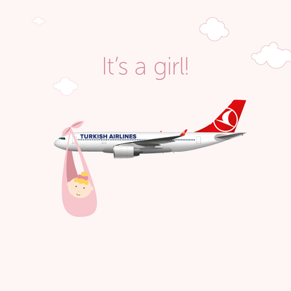28周孕婦搭土航陣痛 空姐協助順利接生女娃 |  土耳其航空特別製作圖片，表示這名新生兒的性別是女孩。