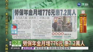 勞保年金月增776元 惠7.2萬人