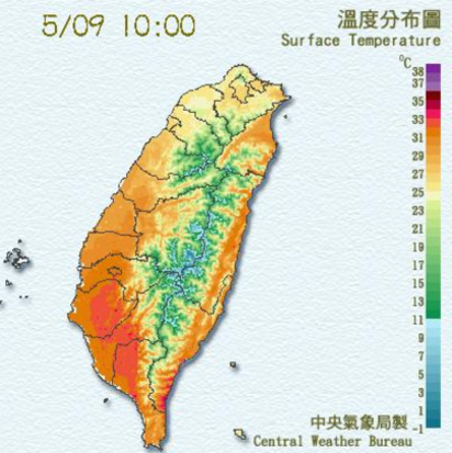 11:14台東大武37.3度 台灣今年最高溫 | 各地溫度分布圖。