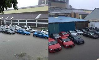 【影】積水不退 賓士關渡中心緊急移逾50輛車