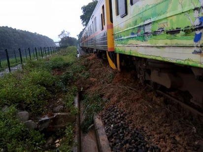 台鐵內灣線路樹倒塌 列車撞上40旅客平安 | 怪手前往清運。