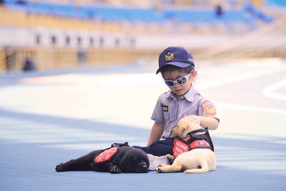 【圖】萌到太犯規! 警犬六小萌到世大運場館實習 | 小警犬與小小女警。