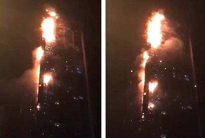 【影】杜拜"火炬大廈"大火 目擊者:火勢迅速往上竄升 | 火勢擴散相當快！(翻攝推特)
