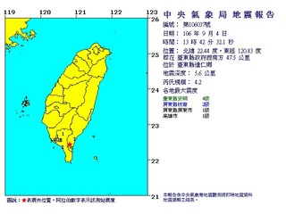 快訊! 13:42台東達仁規模4.2地震