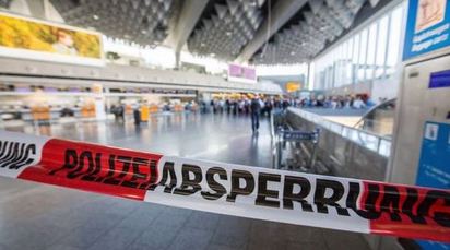 德國機場6人緊急送醫 疑遭不明氣體攻擊 | 法蘭克福機場拉起封鎖現(翻攝機場推特)
