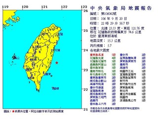 快訊!22:29東部近海規模5.7地震