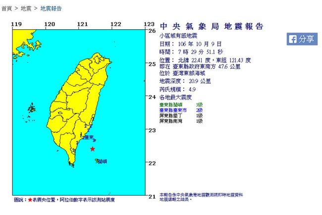 快訊! 台灣東部海域發生規模4.9地震 | 華視新聞