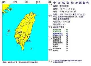 地震查詢 台東海端連兩震 10:49規模4.9地震