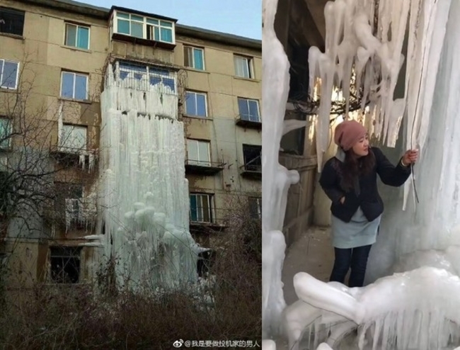 城市奇景! 公寓水管漏水 10公尺冰瀑掛窗前 | 華視新聞