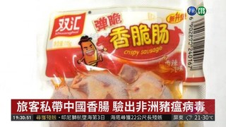 旅客夾帶中國香腸回台 驗出非洲豬瘟