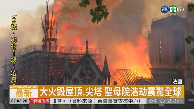巴黎聖母院竄火 尖塔.屋頂遭燒毀 | 華視新聞