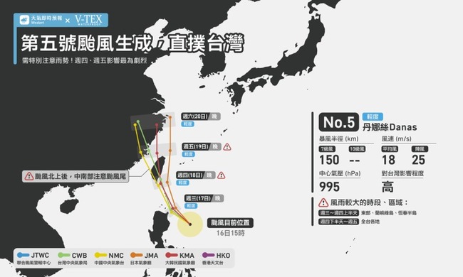颱風丹娜絲侵台 預估18日下半天影響最劇! | 華視新聞