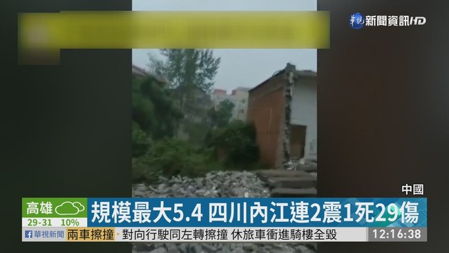 1日2震! 四川內江"5.4地震"1死29傷 | 華視新聞