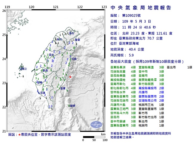 11:24東部海域5.9地震 最大震度4級 | 華視新聞