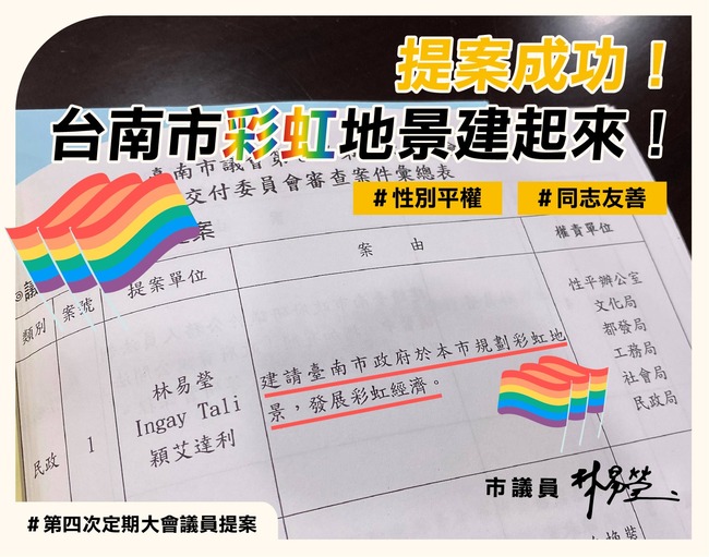 台南也要有彩虹地景了！ 跨黨派議員提案成功 | 華視新聞
