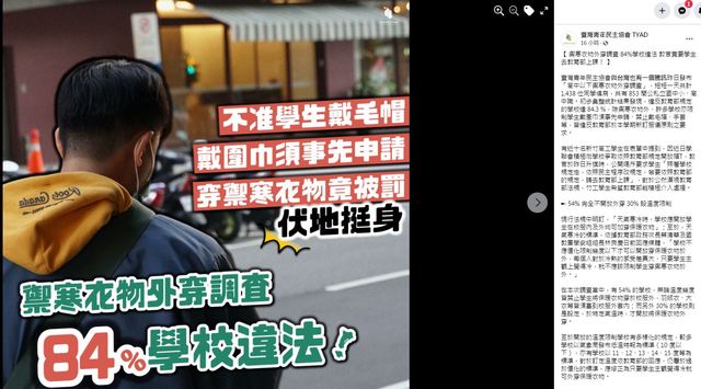 台灣青年民主協會日前公布調查結果。（翻攝自台灣青年民主協會臉書）